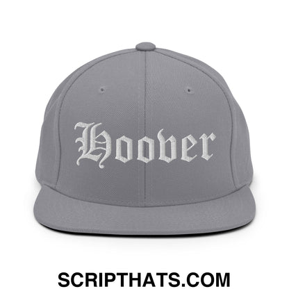 Hoover Old English Embroidered Flat Bill Brim Snapback Hat Silver