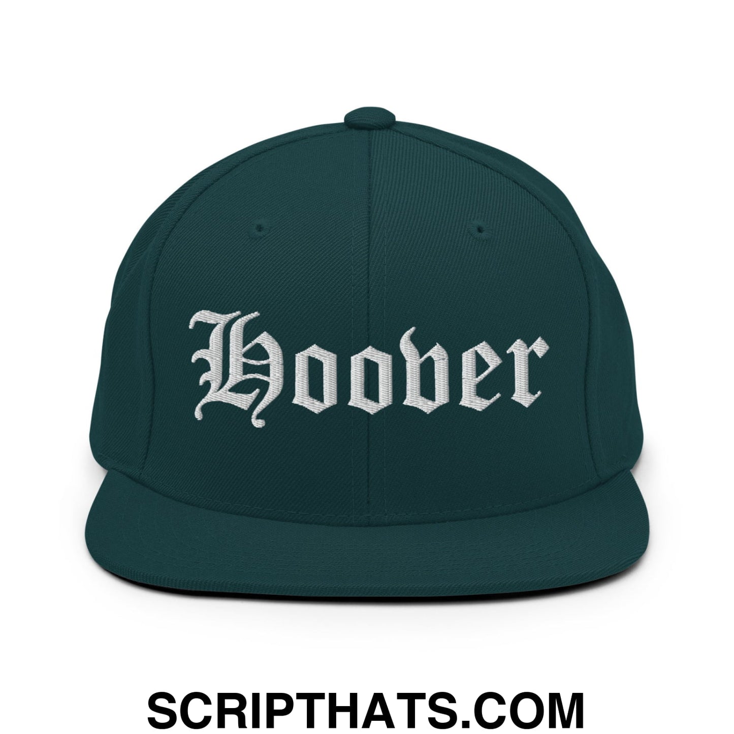 Hoover Old English Embroidered Flat Bill Brim Snapback Hat Spruce