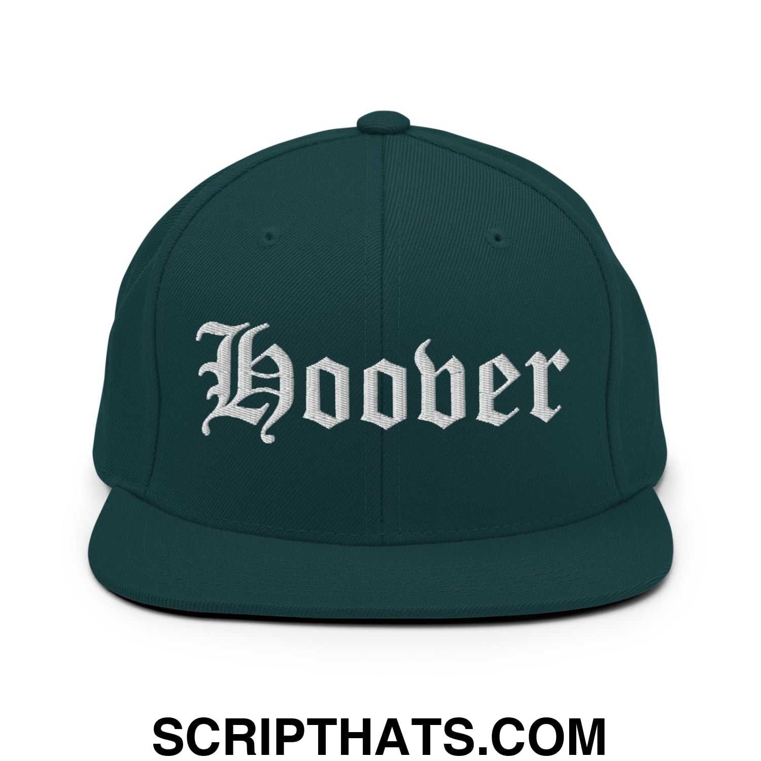 Hoover Old English Embroidered Flat Bill Brim Snapback Hat Spruce