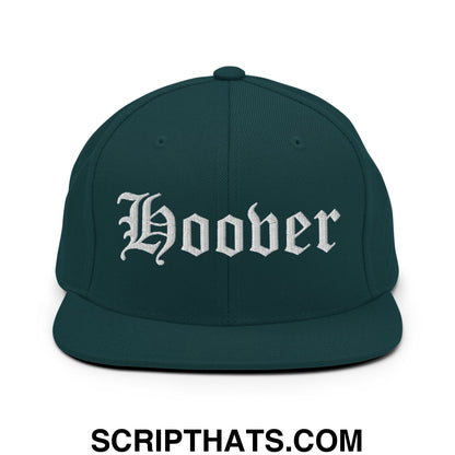 Hoover Old English Embroidered Flat Bill Brim Snapback Hat Spruce