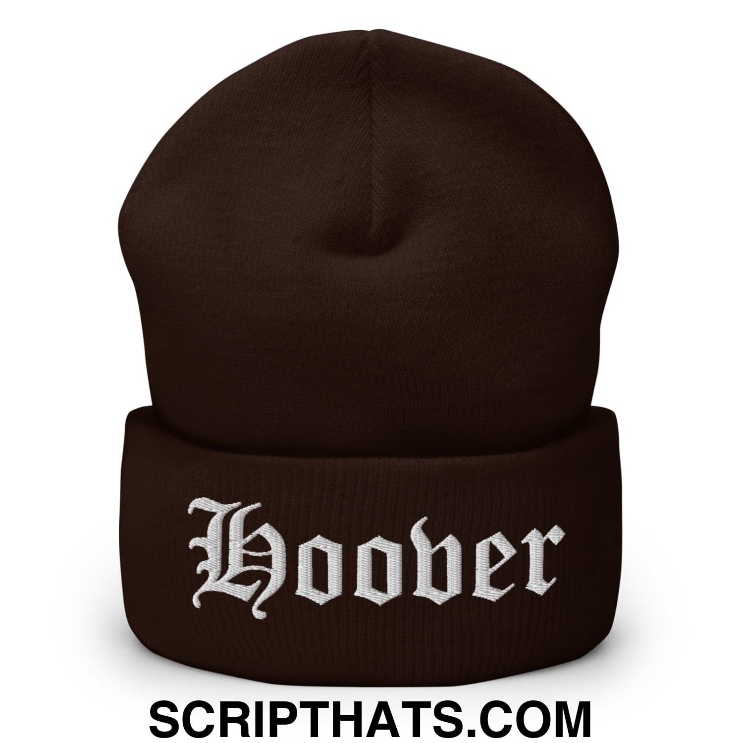 Hoover Old English Embroidered Knit Cuffed Beanie Brown
