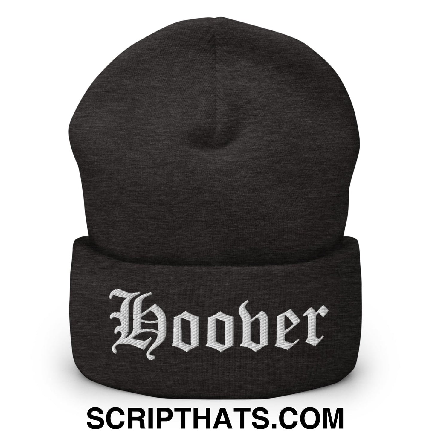 Hoover Old English Embroidered Knit Cuffed Beanie Dark Grey