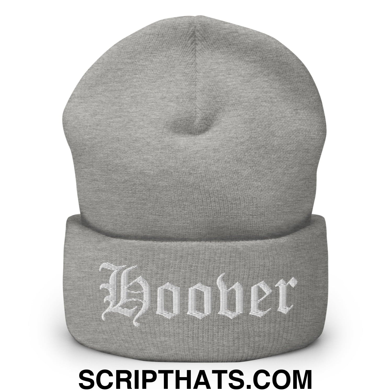 Hoover Old English Embroidered Knit Cuffed Beanie Heather Grey