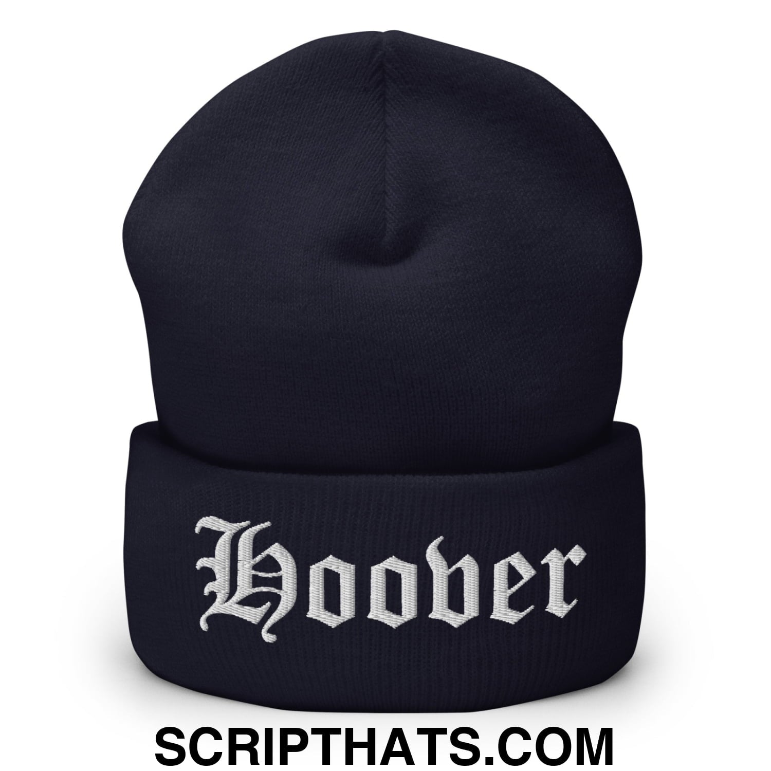 Hoover Old English Embroidered Knit Cuffed Beanie Navy