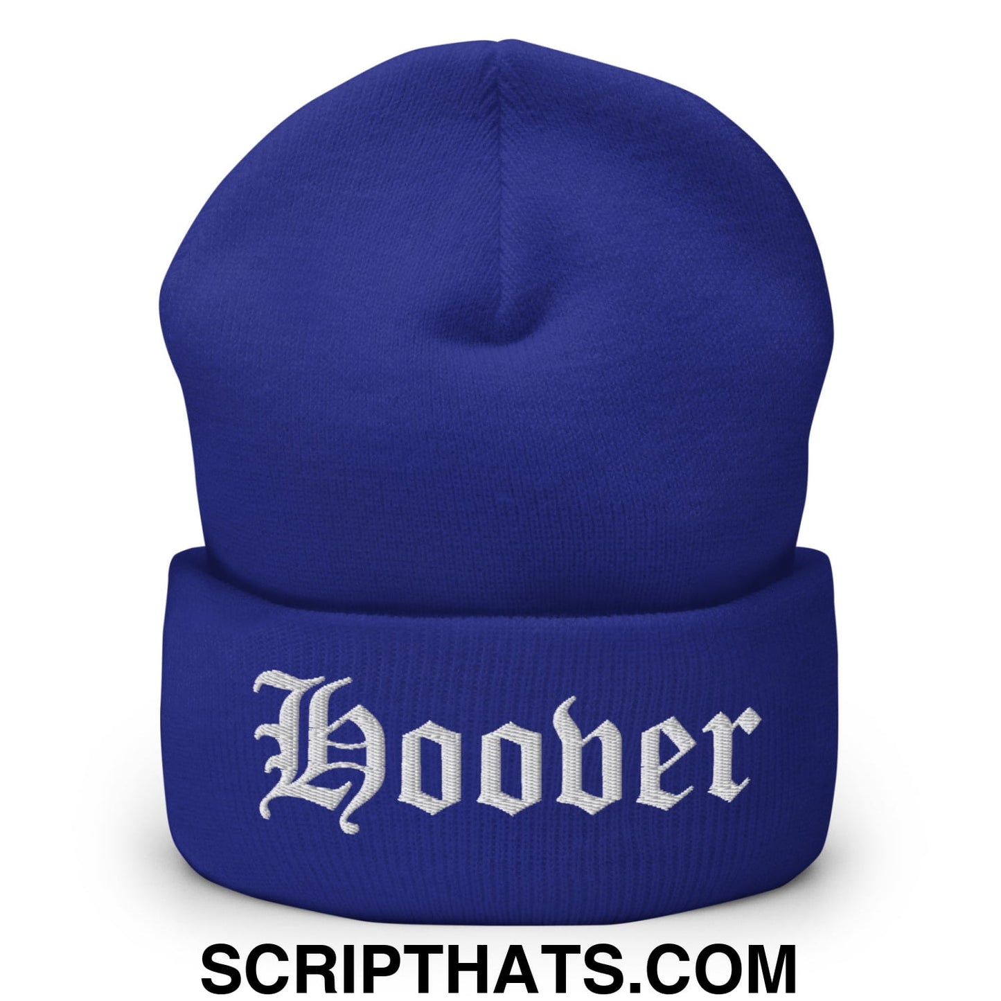 Hoover Old English Embroidered Knit Cuffed Beanie Royal