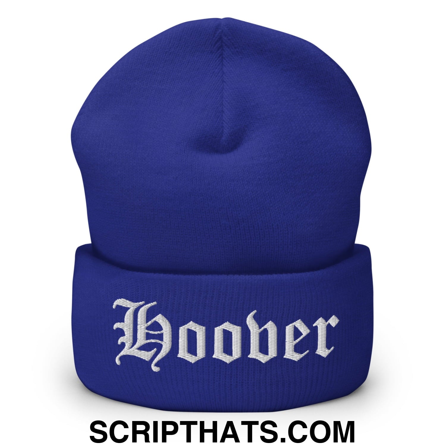 Hoover Old English Embroidered Knit Cuffed Beanie Royal