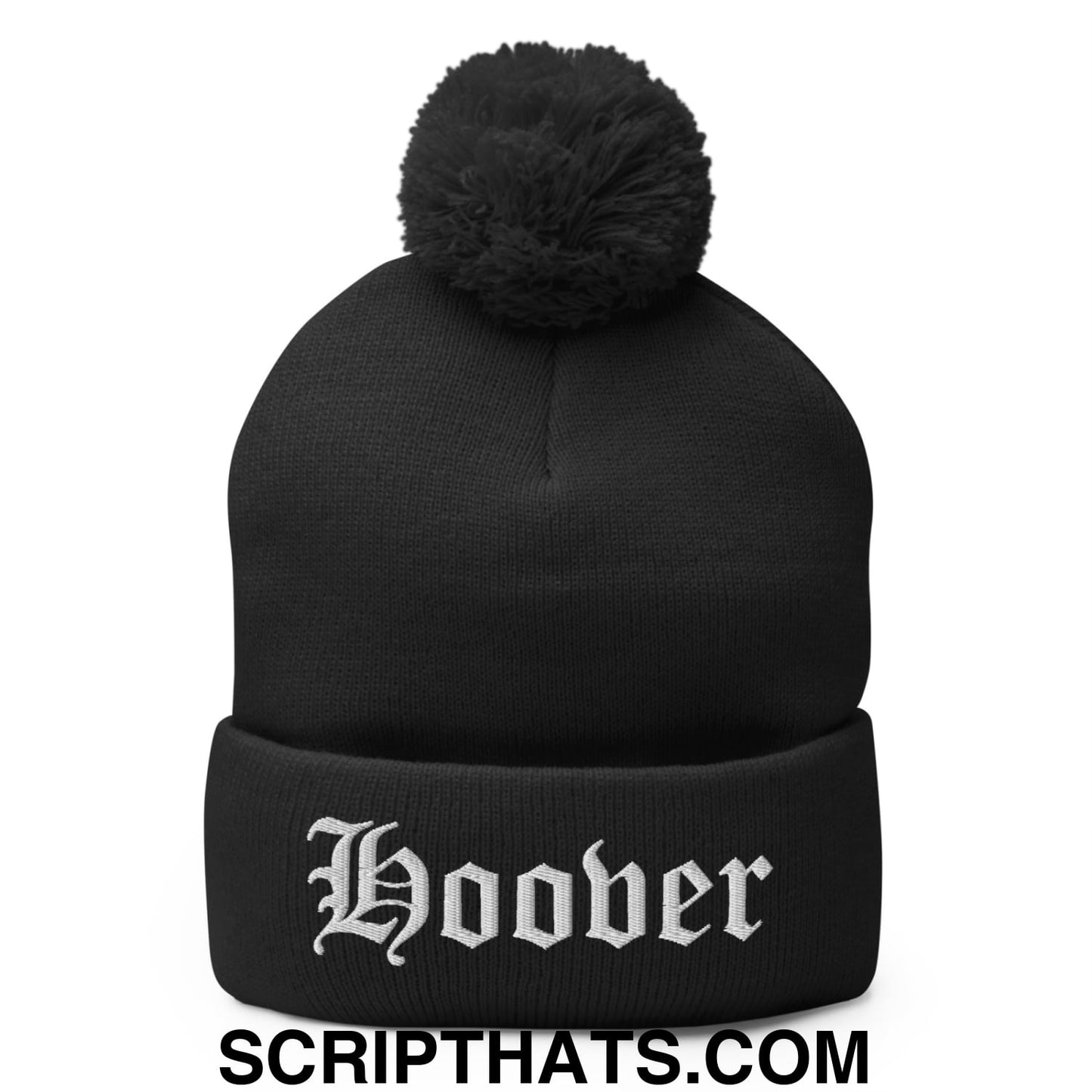 Hoover Old English Embroidered Knit Pom Pom Beanie Black