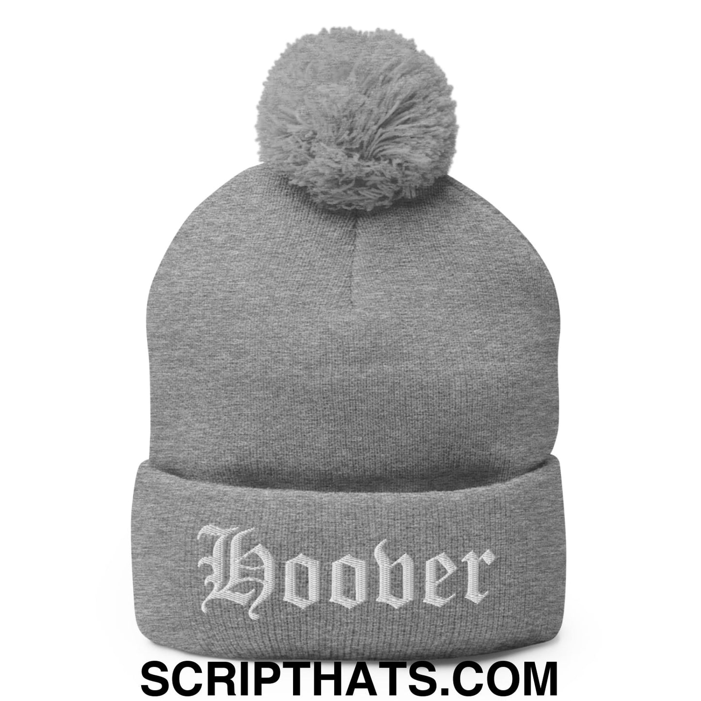 Hoover Old English Embroidered Knit Pom Pom Beanie Heather Grey