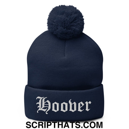 Hoover Old English Embroidered Knit Pom Pom Beanie Navy