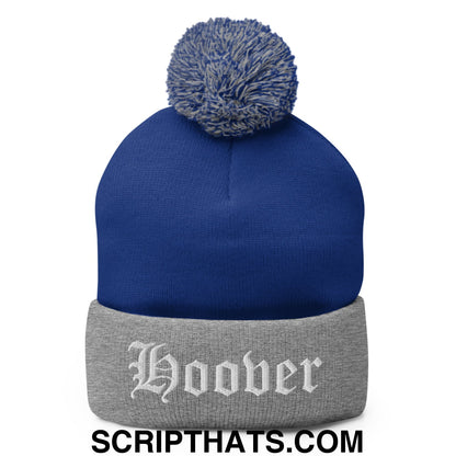Hoover Old English Embroidered Knit Pom Pom Beanie Royal Heather Grey