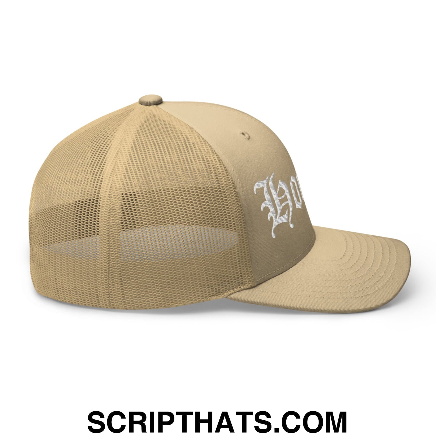 Hoover Old English Embroidered Mesh Trucker Hat Khaki