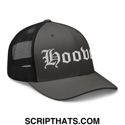 Hoover Old English Embroidered Mesh Trucker Hat Charcoal Black