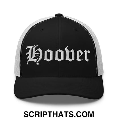 Hoover Old English Embroidered Mesh Trucker Hat Black White