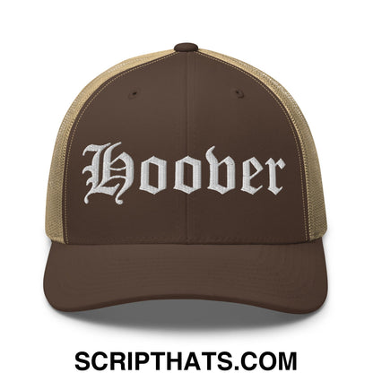 Hoover Old English Embroidered Mesh Trucker Hat Brown Khaki