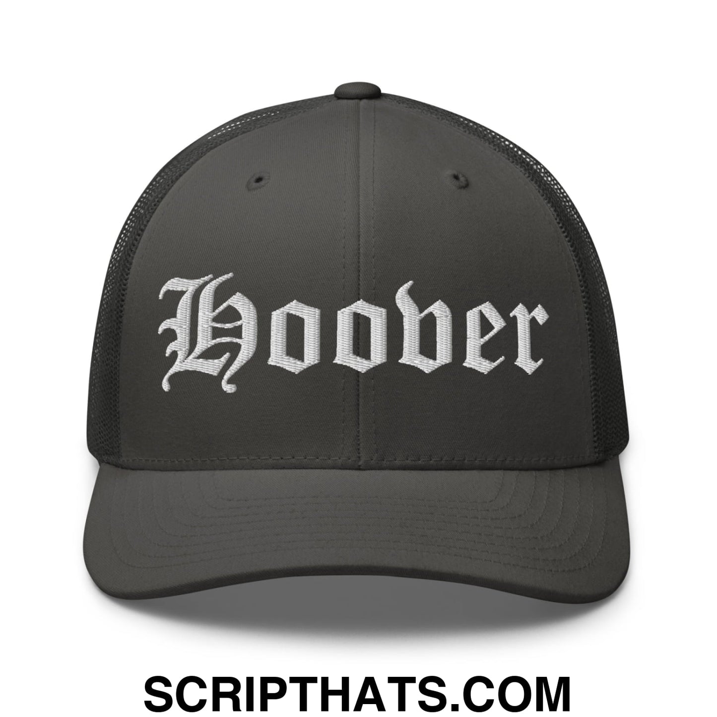 Hoover Old English Embroidered Mesh Trucker Hat Charcoal