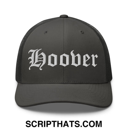 Hoover Old English Embroidered Mesh Trucker Hat Charcoal