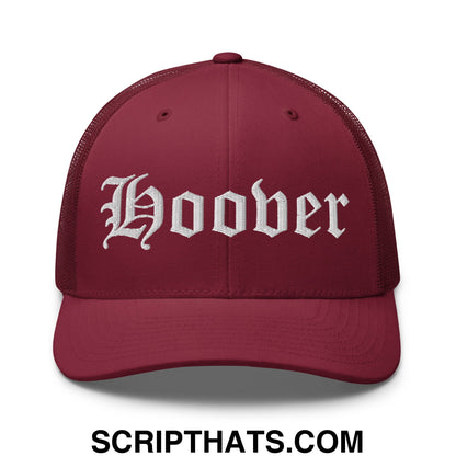 Hoover Old English Embroidered Mesh Trucker Hat Cranberry