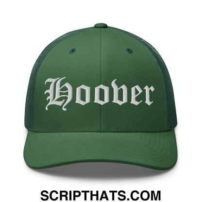 Hoover Old English Embroidered Mesh Trucker Hat Evergreen