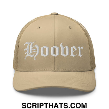 Hoover Old English Embroidered Mesh Trucker Hat Khaki