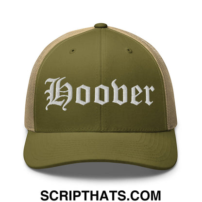 Hoover Old English Embroidered Mesh Trucker Hat Moss Khaki