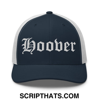 Hoover Old English Embroidered Mesh Trucker Hat Navy White