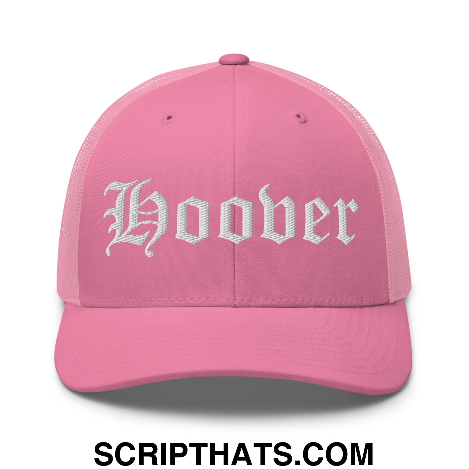 Hoover Old English Embroidered Mesh Trucker Hat Pink