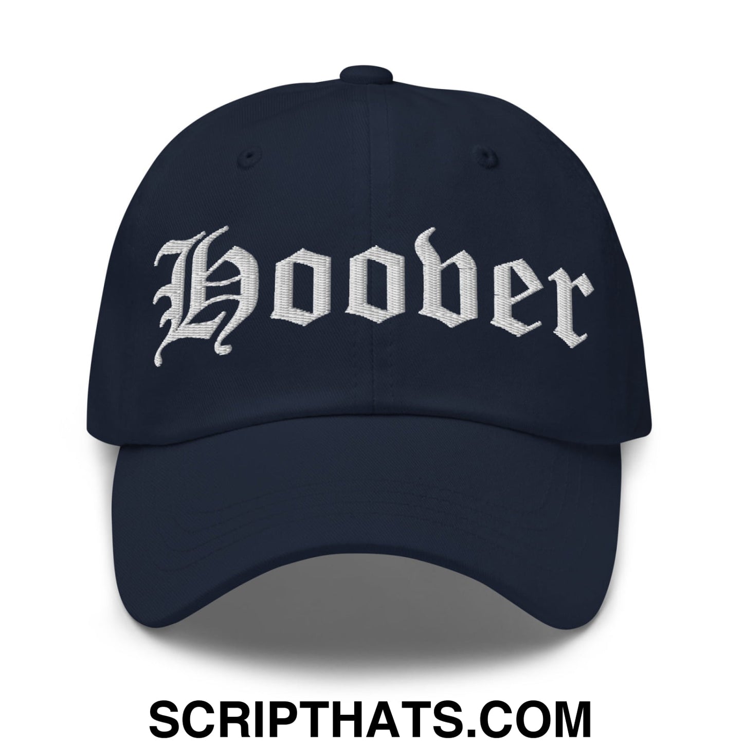 Hoover Old English Embroidered Unstructured Dad Hat Navy