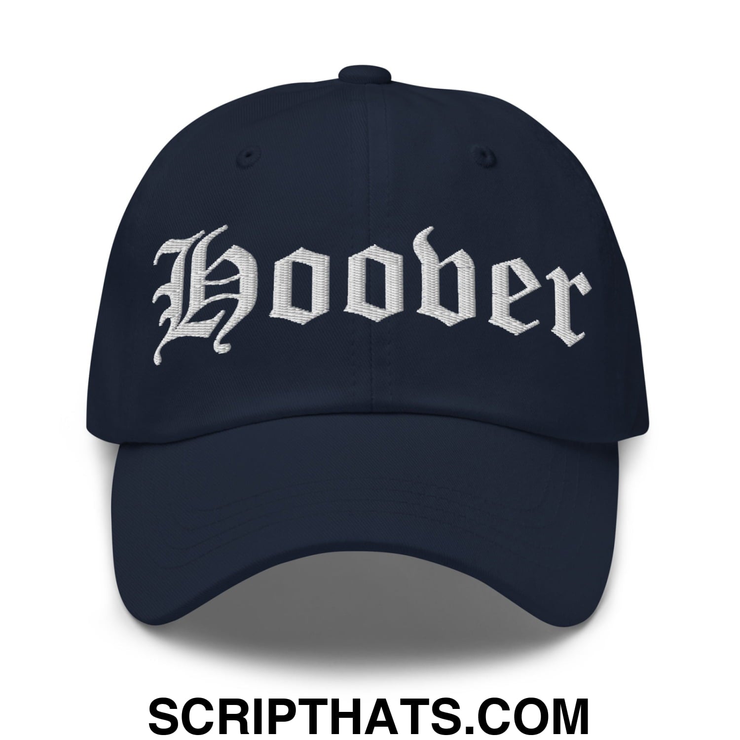 Hoover Old English Embroidered Unstructured Dad Hat Navy