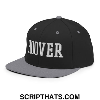 Hoover Varsity College Block Embroidered Flat Bill Brim Snapback Hat Black Silver