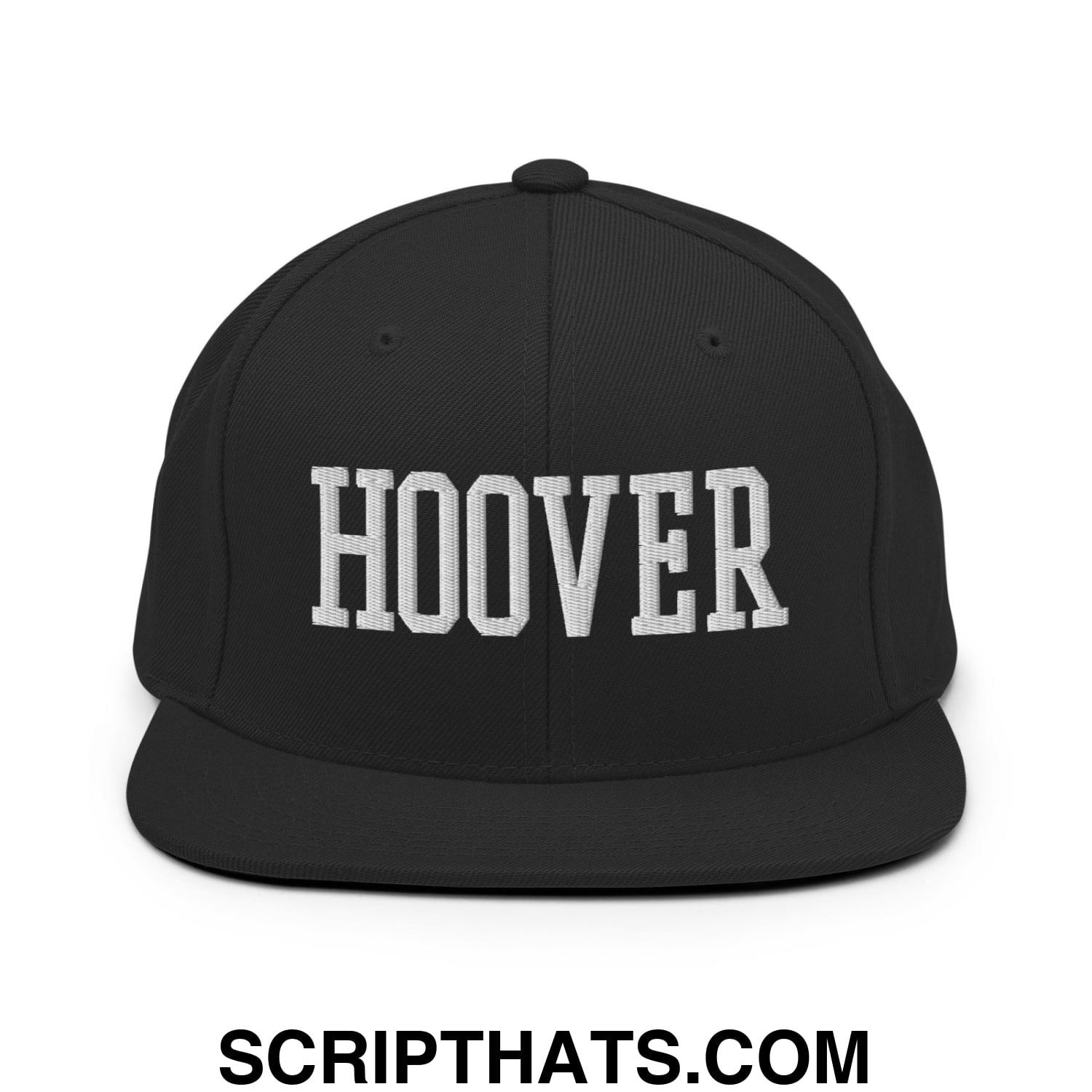 Hoover Varsity College Block Embroidered Flat Bill Brim Snapback Hat Black