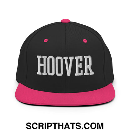 Hoover Varsity College Block Embroidered Flat Bill Brim Snapback Hat Black Neon Pink