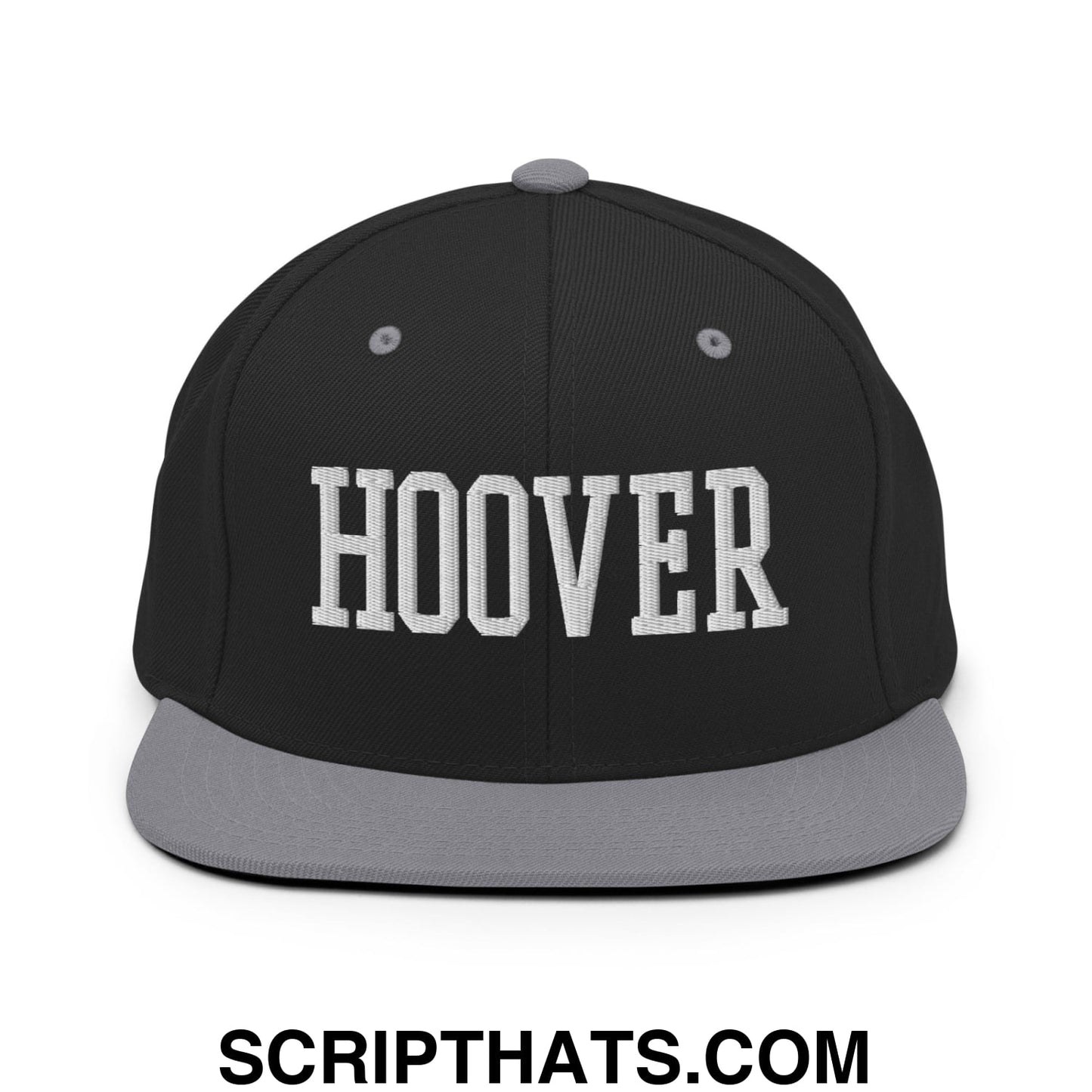 Hoover Varsity College Block Embroidered Flat Bill Brim Snapback Hat Black Silver