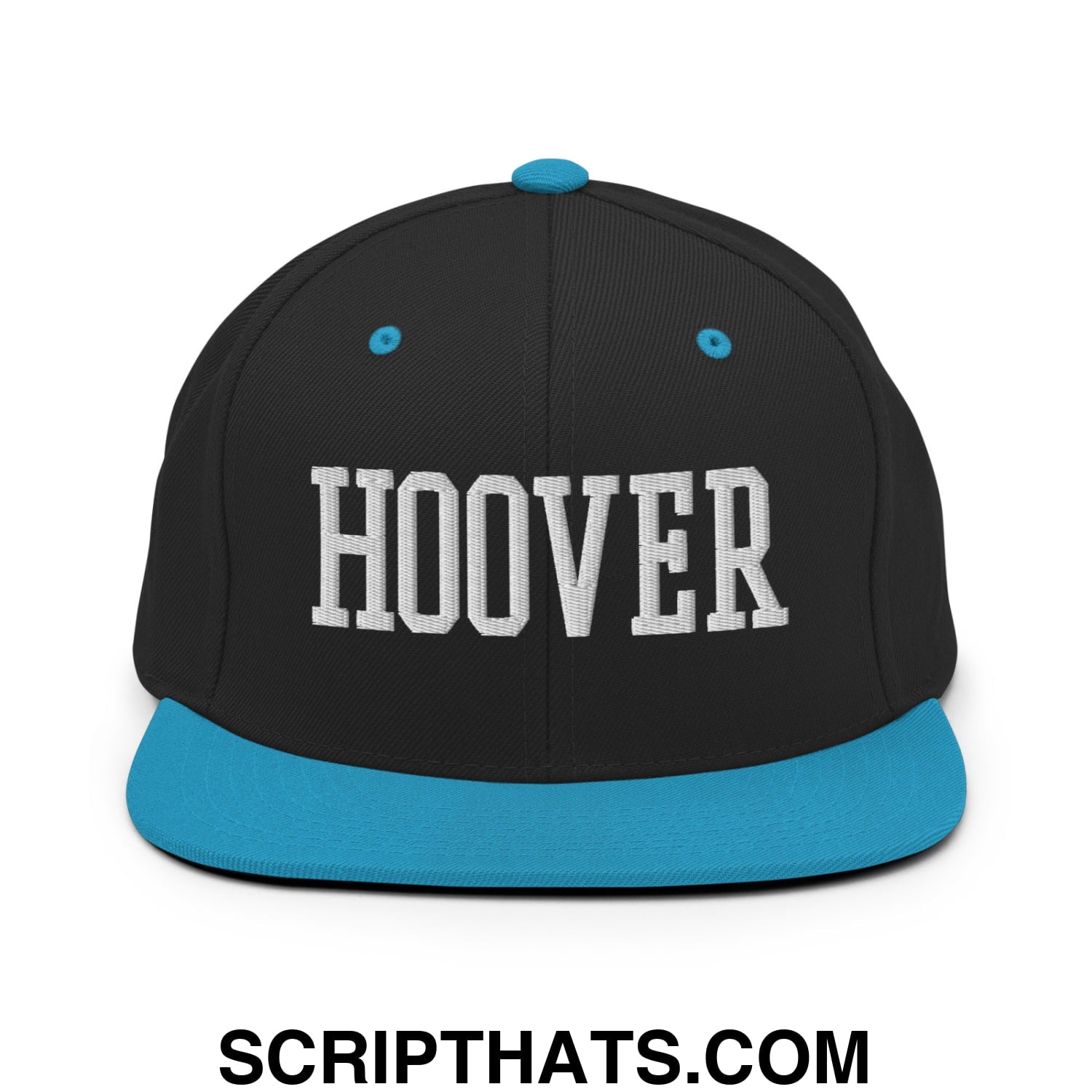 Hoover Varsity College Block Embroidered Flat Bill Brim Snapback Hat Black Teal