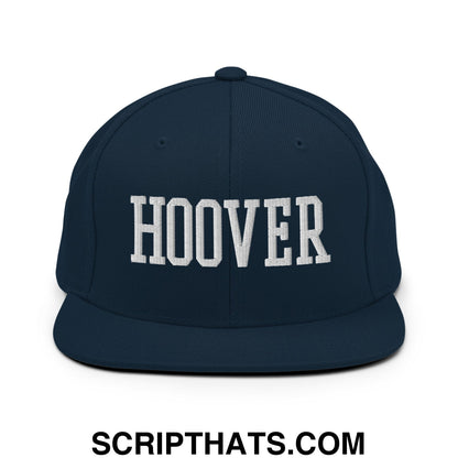 Hoover Varsity College Block Embroidered Flat Bill Brim Snapback Hat Dark Navy