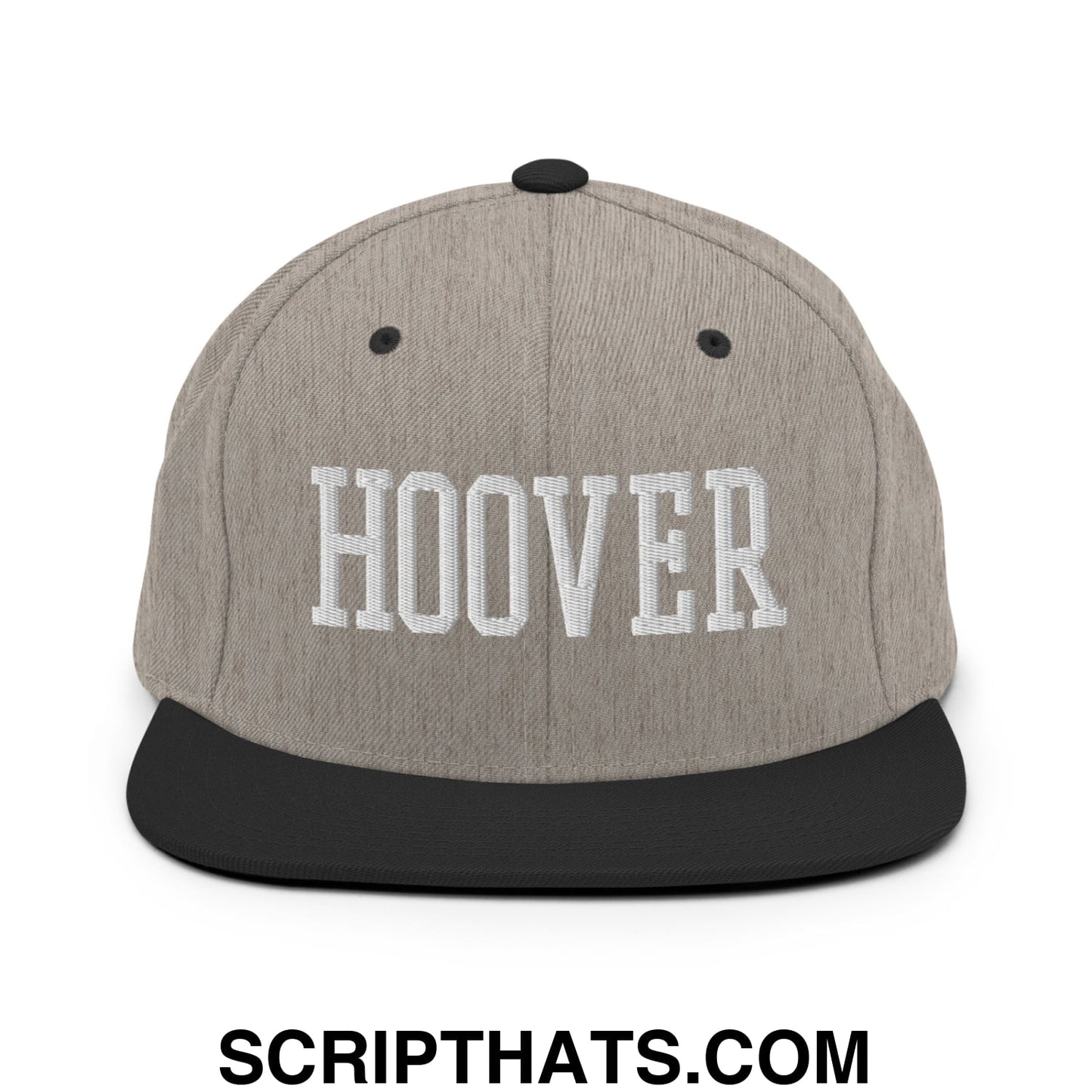 Hoover Varsity College Block Embroidered Flat Bill Brim Snapback Hat Heather Black