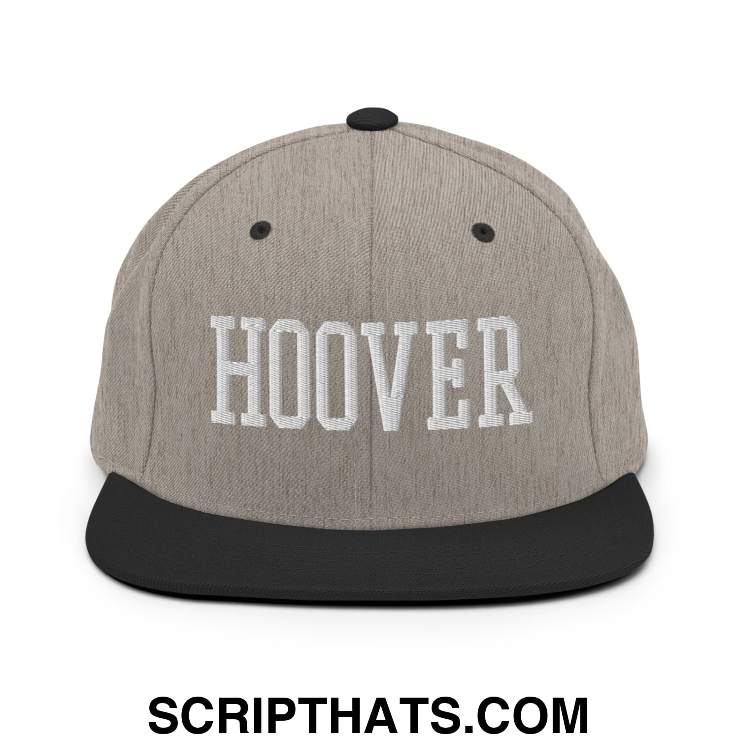 Hoover Varsity College Block Embroidered Flat Bill Brim Snapback Hat Heather Black