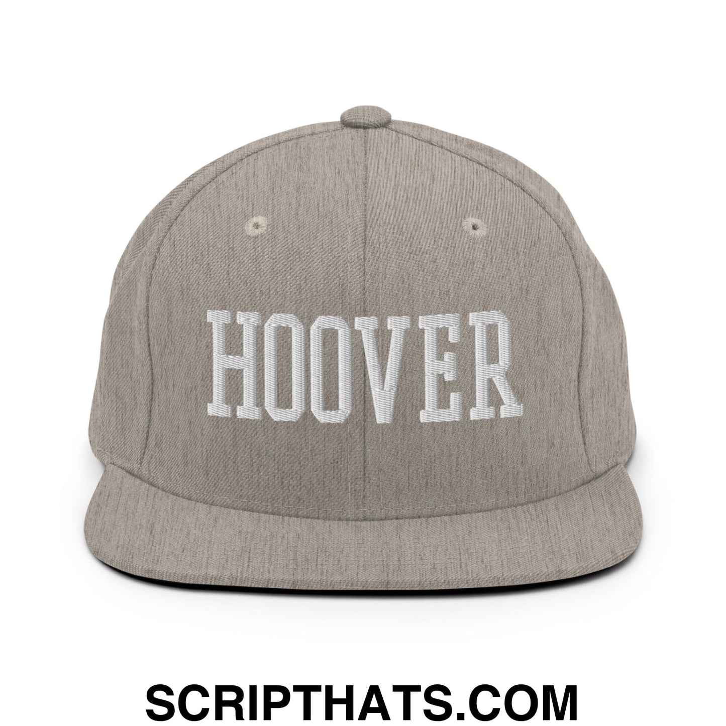 Hoover Varsity College Block Embroidered Flat Bill Brim Snapback Hat Heather Grey