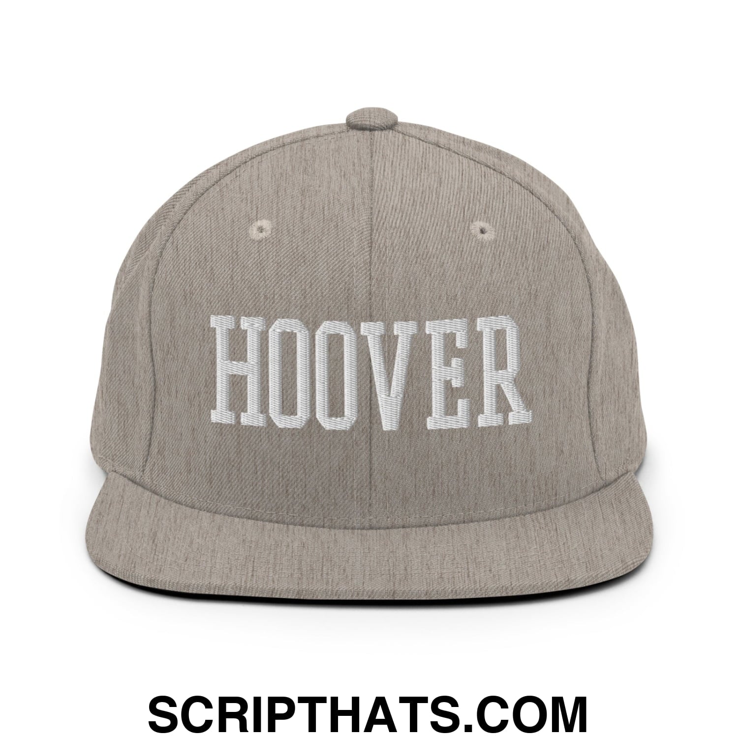 Hoover Varsity College Block Embroidered Flat Bill Brim Snapback Hat Heather Grey