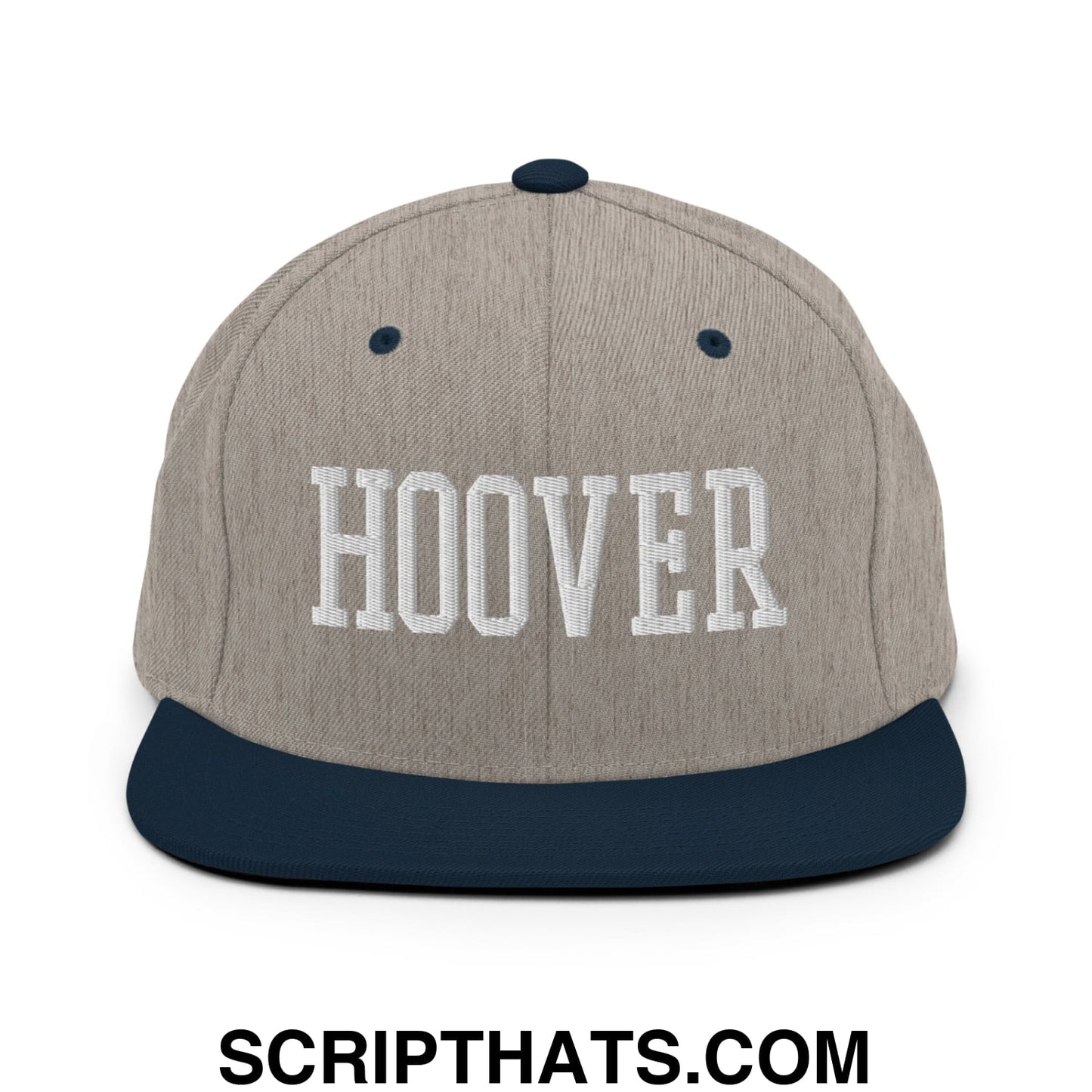 Hoover Varsity College Block Embroidered Flat Bill Brim Snapback Hat Heather Grey Navy