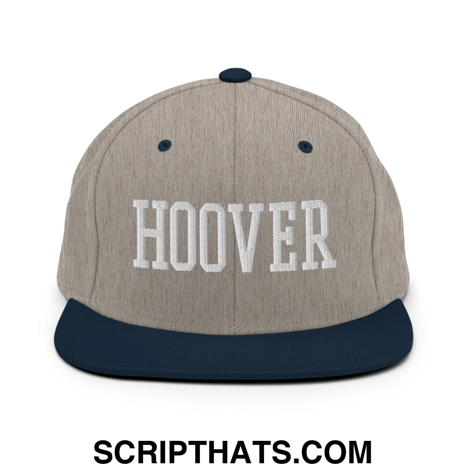 Hoover Varsity College Block Embroidered Flat Bill Brim Snapback Hat Heather Grey Navy