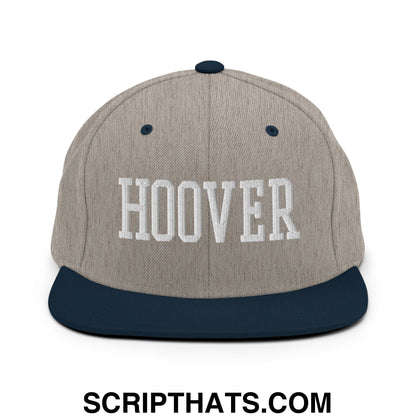 Hoover Varsity College Block Embroidered Flat Bill Brim Snapback Hat Heather Grey Navy