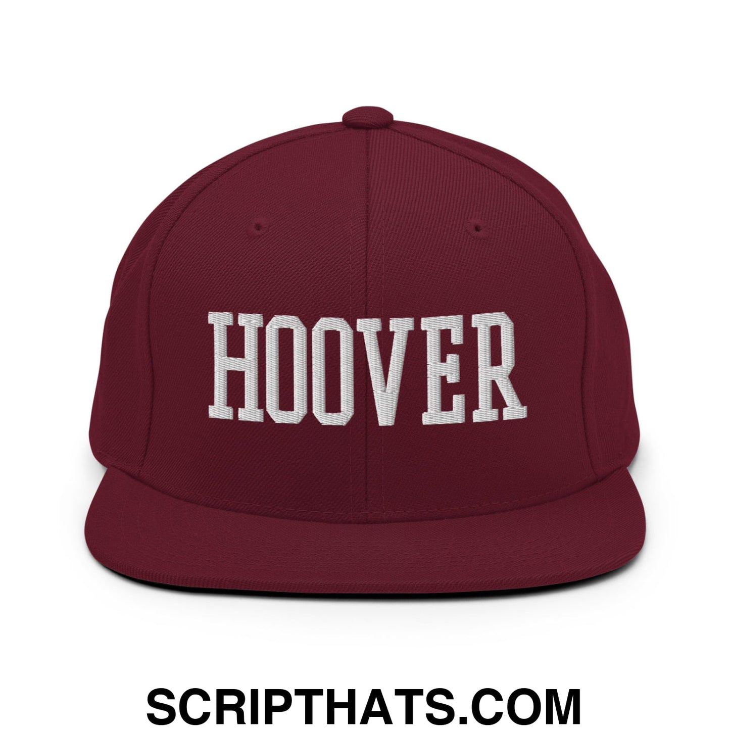 Hoover Varsity College Block Embroidered Flat Bill Brim Snapback Hat Maroon