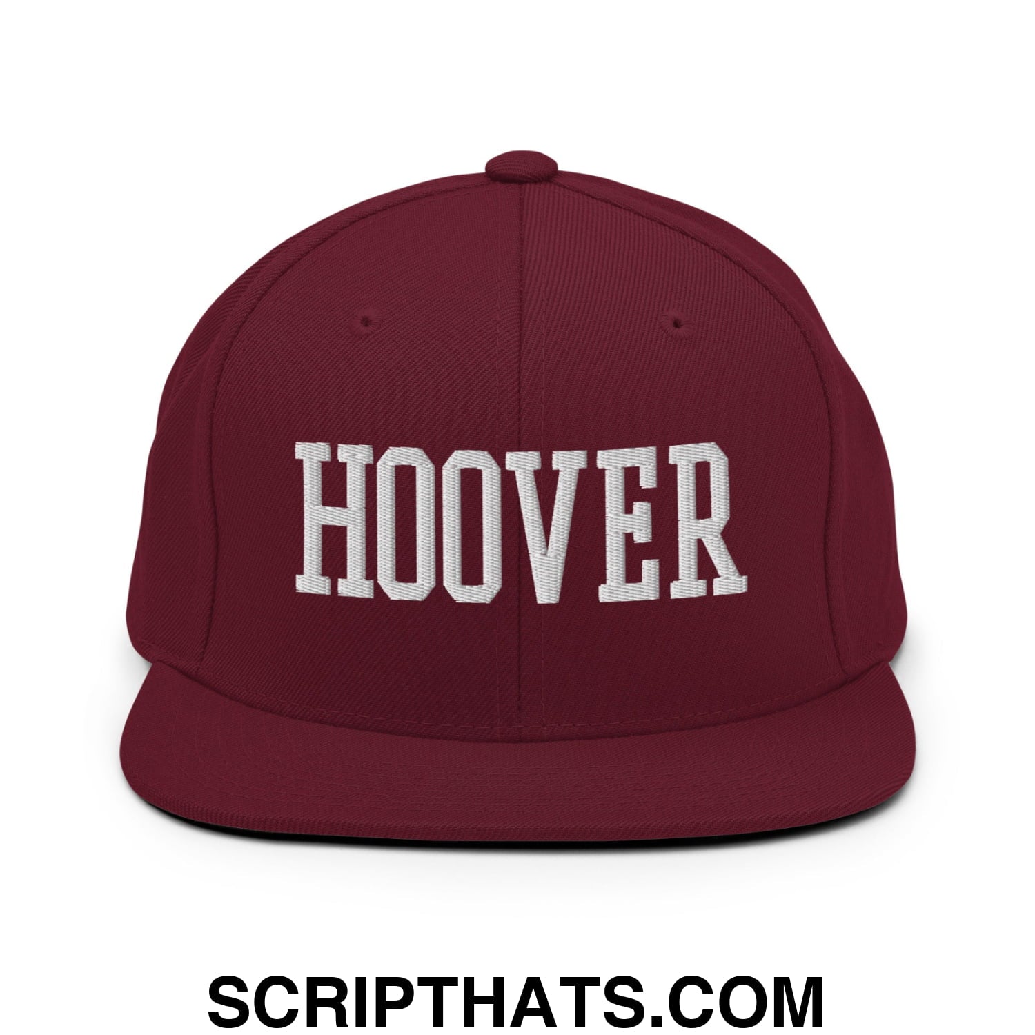 Hoover Varsity College Block Embroidered Flat Bill Brim Snapback Hat Maroon