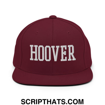 Hoover Varsity College Block Embroidered Flat Bill Brim Snapback Hat Maroon