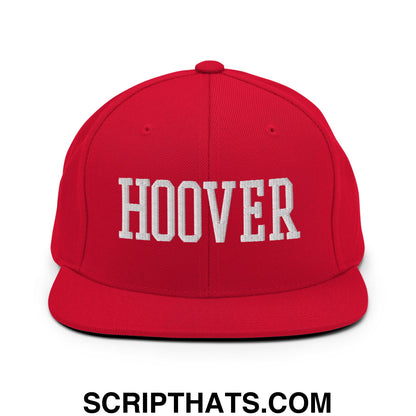 Hoover Varsity College Block Embroidered Flat Bill Brim Snapback Hat Red