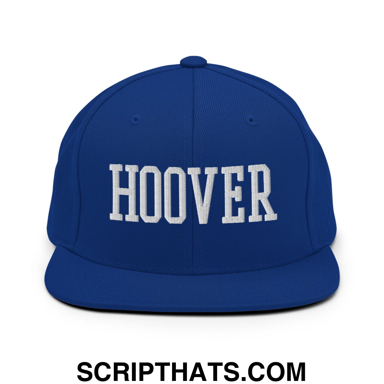 Hoover Varsity College Block Embroidered Flat Bill Brim Snapback Hat Royal Blue
