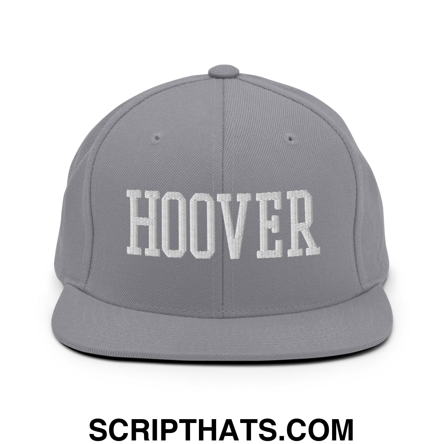 Hoover Varsity College Block Embroidered Flat Bill Brim Snapback Hat Silver