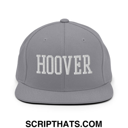 Hoover Varsity College Block Embroidered Flat Bill Brim Snapback Hat Silver