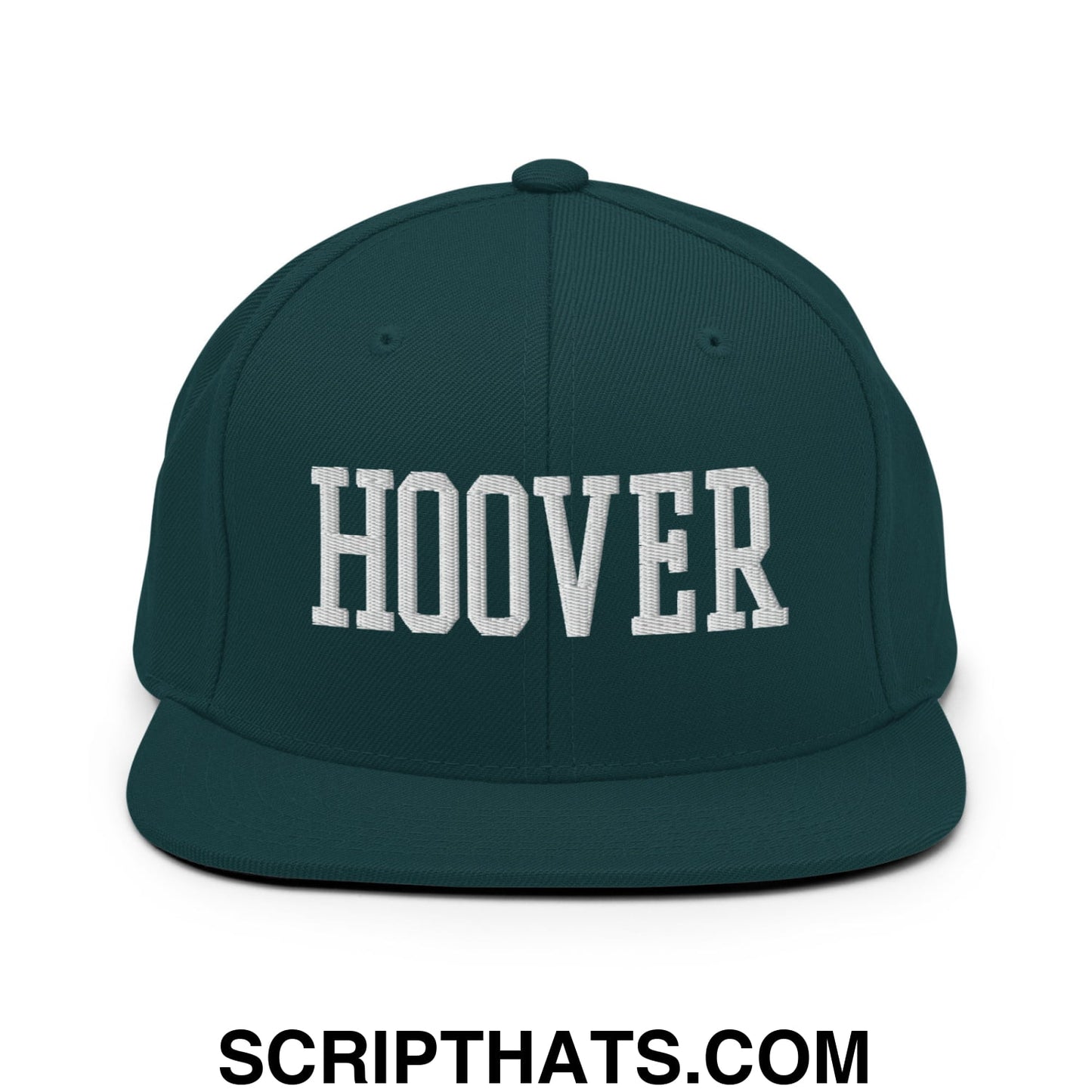 Hoover Varsity College Block Embroidered Flat Bill Brim Snapback Hat Spruce