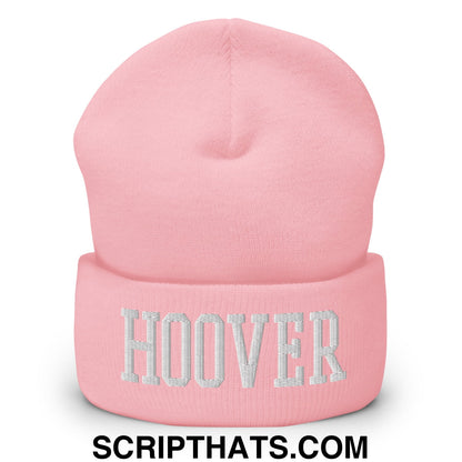 Hoover Varsity College Block Embroidered Knit Cuffed Beanie Baby Pink